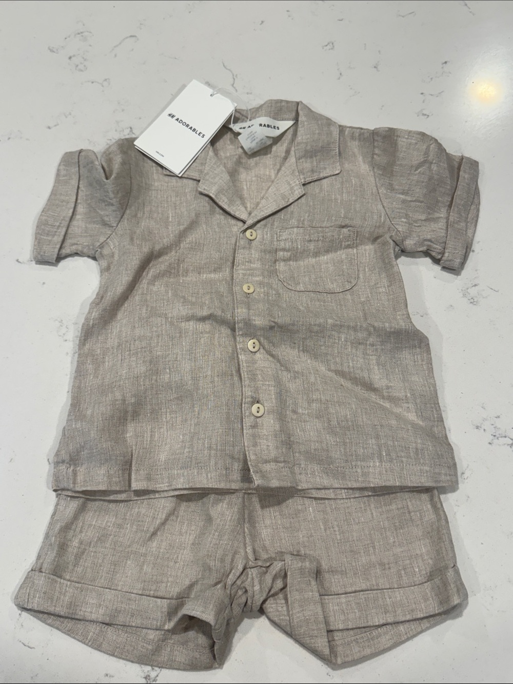 H&M Beige Linen-Blend Kids Pajama Set